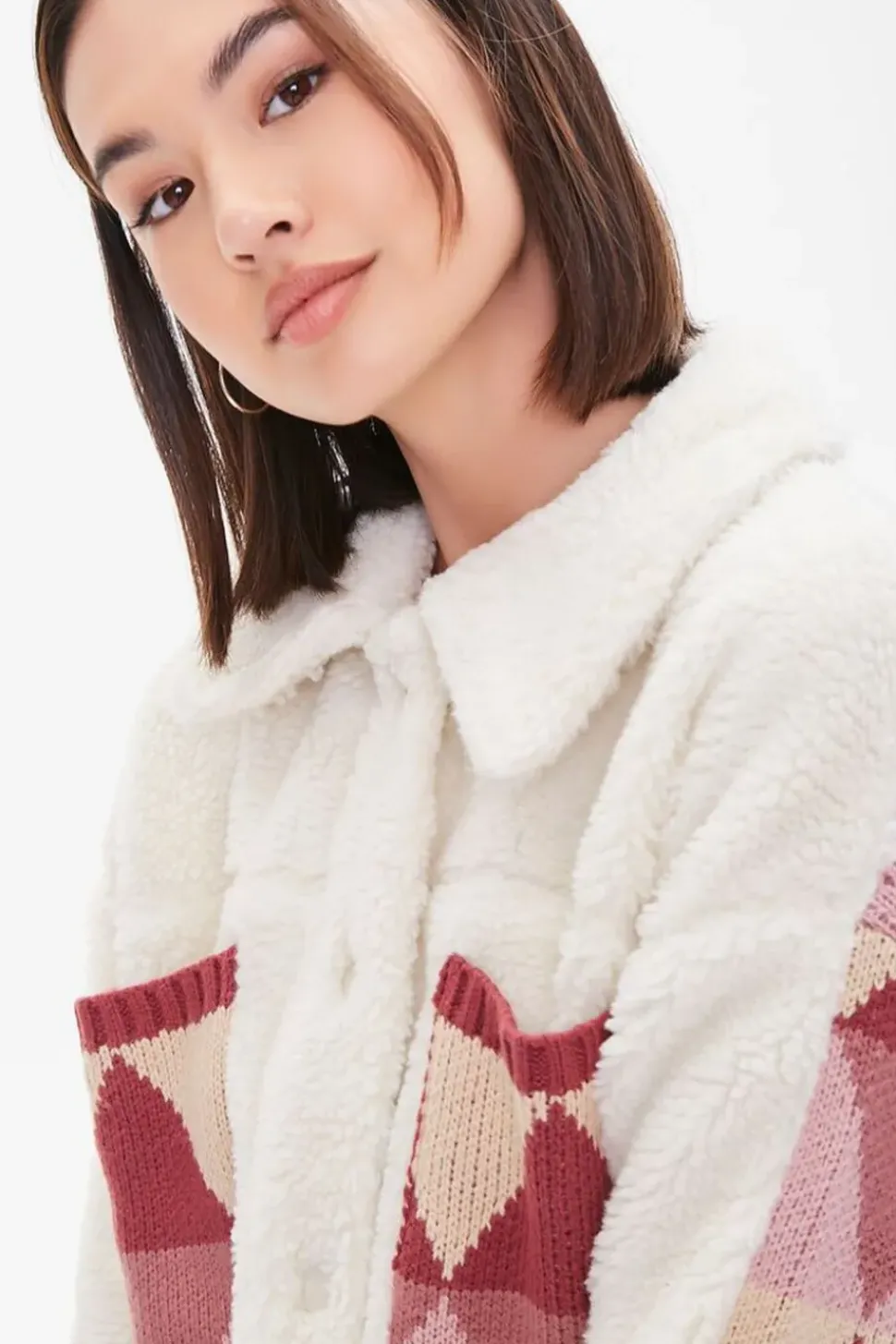Argyle Faux Shearling Jacket