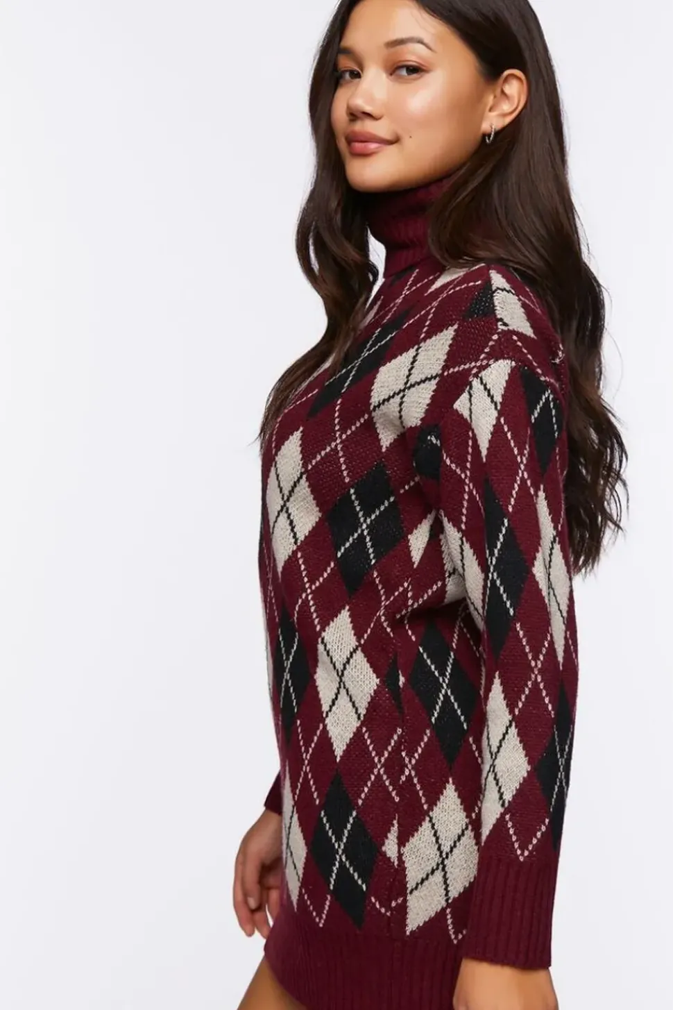 Argyle Turtleneck Mini Sweater Dress