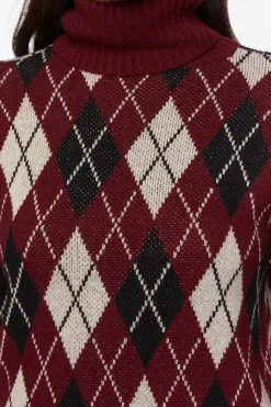 Argyle Turtleneck Mini Sweater Dress