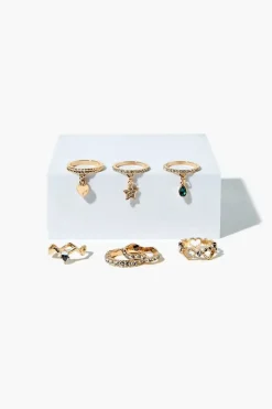 Assorted Rhinestone & Charm Ring Set