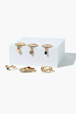 Assorted Rhinestone & Charm Ring Set