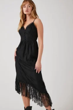 Asymmetrical Lace Midi Dress