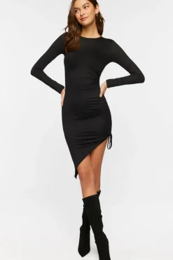 Asymmetrical Ruched Drawstring Dress