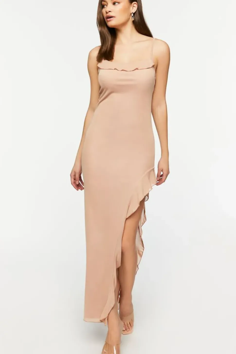 Asymmetrical Ruffle-Trim Maxi Dress