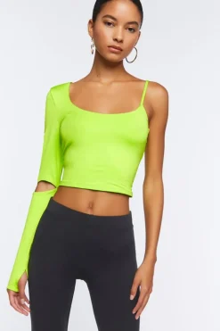 Asymmetrical-Sleeve Crop Top