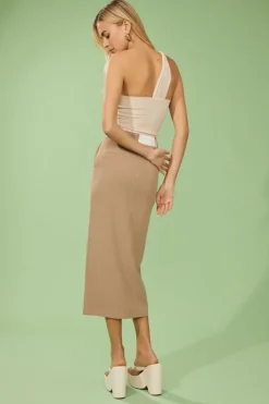Asymmetrical Split-Hem Midi Skirt
