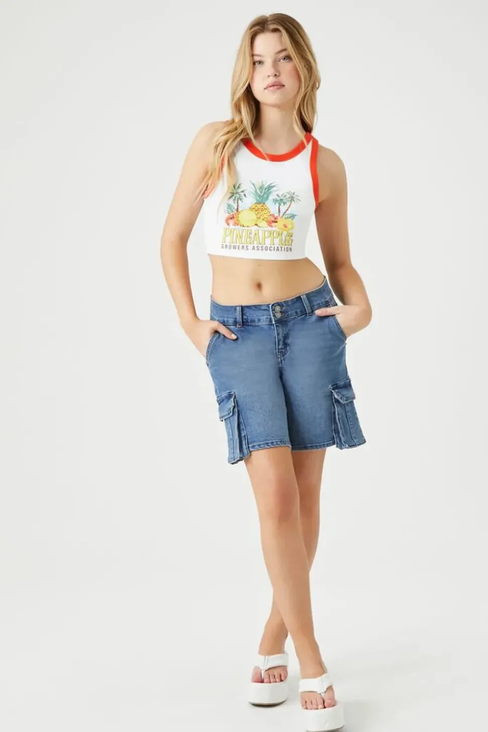 Baggy Denim Cargo Bermuda Shorts