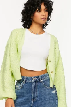 Balloon-Sleeve Cardigan Sweater