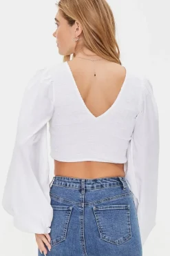 Balloon-Sleeve Crop Top