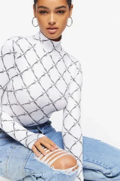 Barbed Wire Mock Neck Bodysuit