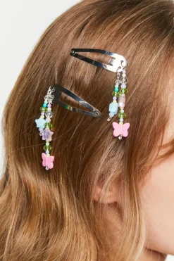 Beaded Charm Snap Hair Clip Set