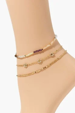 Beaded Floral Chain Anklet Set