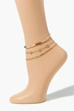 Beaded Floral Chain Anklet Set