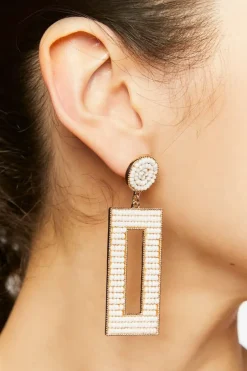 Beaded Rectangular Drop Earrings