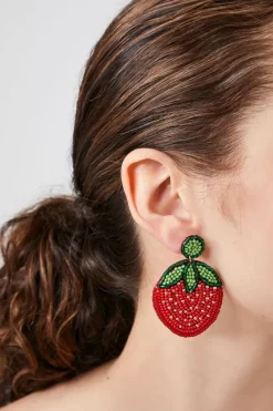 Beaded Strawberry Drop Earrings