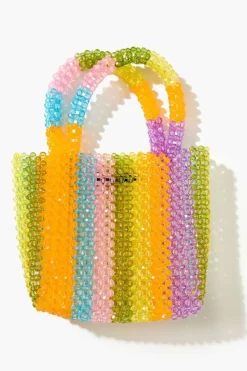 Beaded Striped Tote Bag