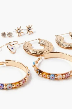 Beaded Stud & Hoop Earrings Set