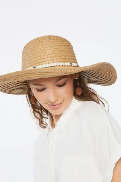 Beaded-Trim Floppy Straw Hat