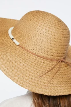 Beaded-Trim Floppy Straw Hat
