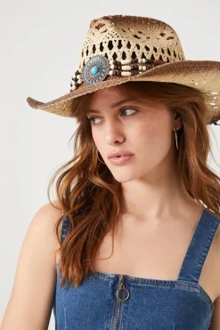 Beaded-Trim Straw Cowboy Hat
