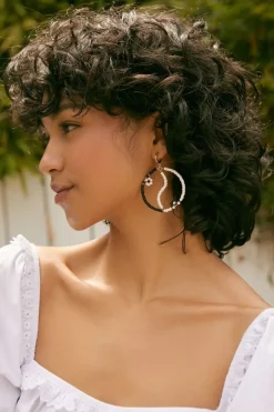 Beaded Yin Yang Drop Earrings