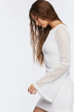 Bell-Sleeve Crochet Mini Dress