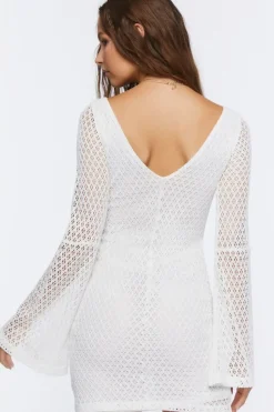 Bell-Sleeve Crochet Mini Dress