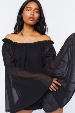 Bell Sleeve Off-The-Shoulder Top