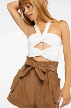 Belted Corduroy Paperbag Shorts