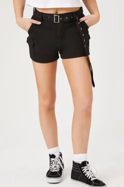 Belted Denim Cargo Shorts