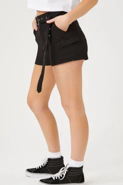 Belted Denim Cargo Shorts