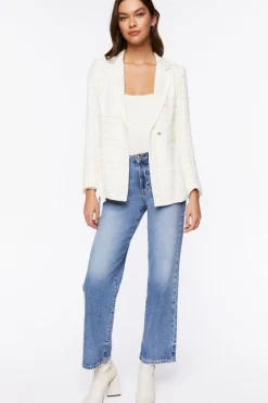 Belted Grid Plaid Tweed Blazer