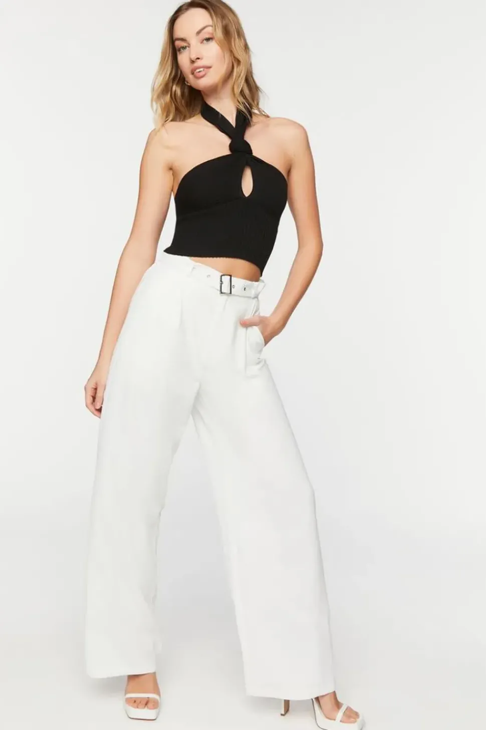 Belted High-Rise Wide-Leg Trousers