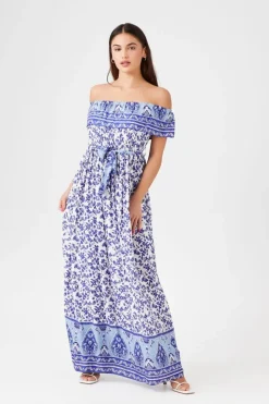Belted Off-The-Shoulder Maxi Dress