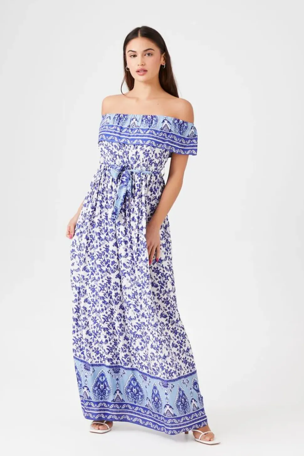 Belted Off-The-Shoulder Maxi Dress