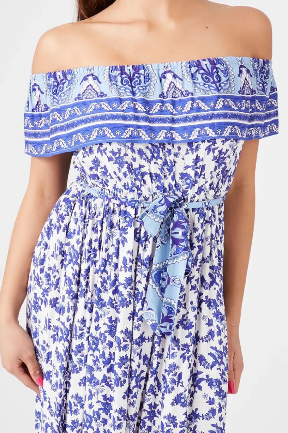 Belted Off-The-Shoulder Maxi Dress