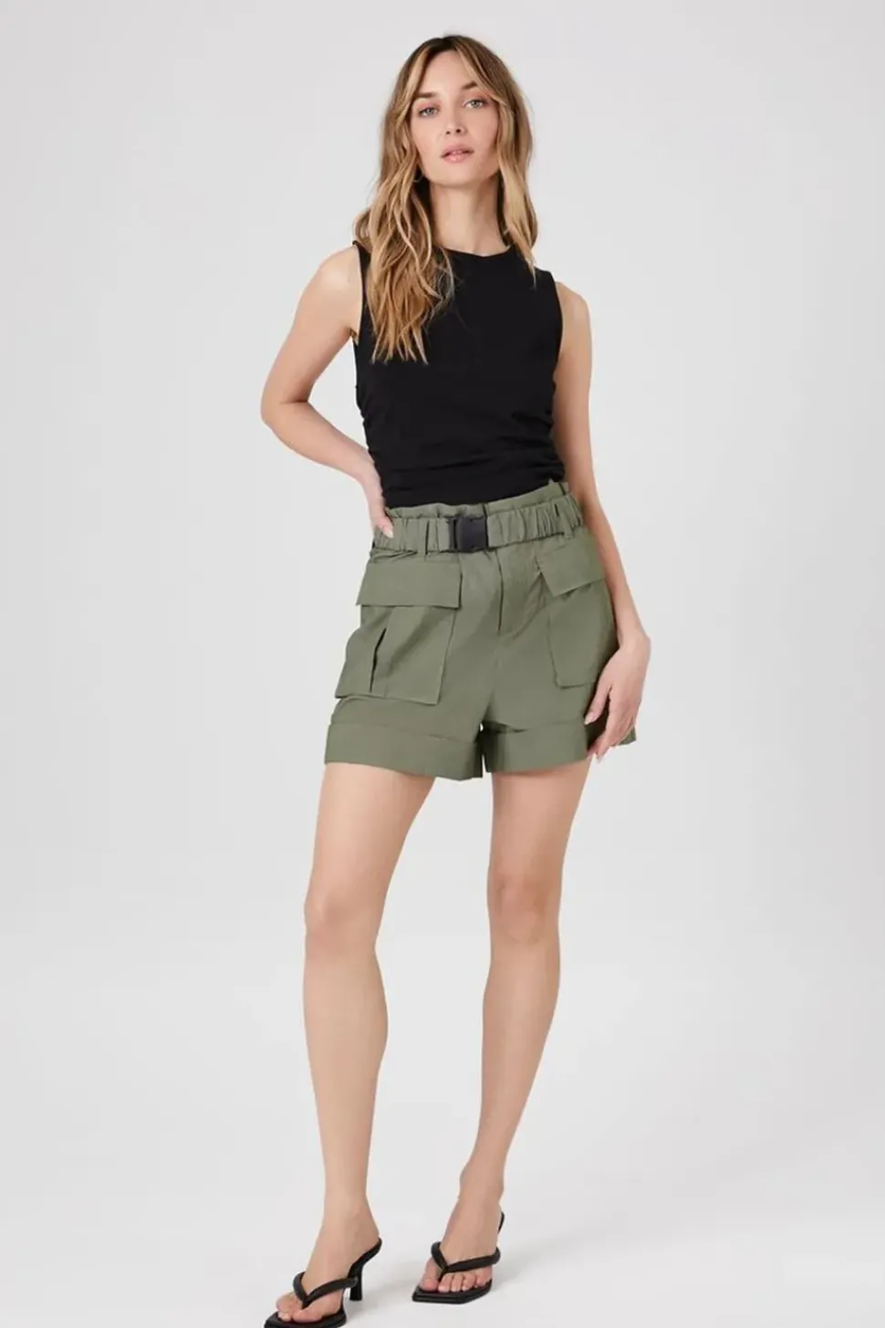 Belted Paperbag Cargo Shorts