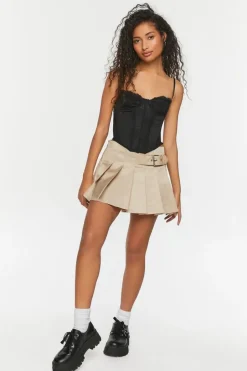 Belted Pleated Mini Skirt