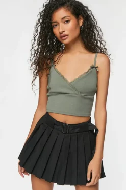 Belted Pleated Mini Skirt