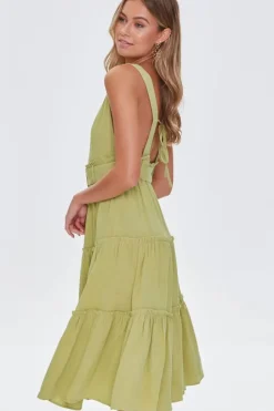 Belted Plunging Flounce Dress