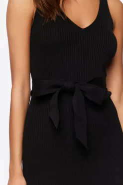 Belted Ribbed M-Slit Midi Dress