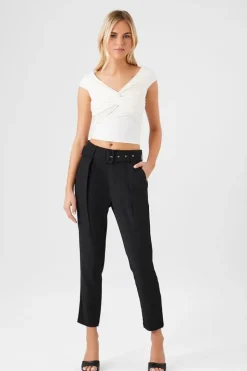 Belted Straight-Leg Cropped Pants