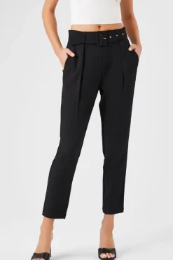 Belted Straight-Leg Cropped Pants