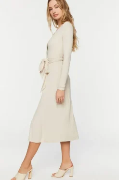 Belted Surplice Midi Dress