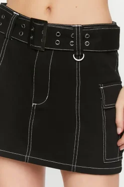 Belted Twill Cargo Mini Skirt