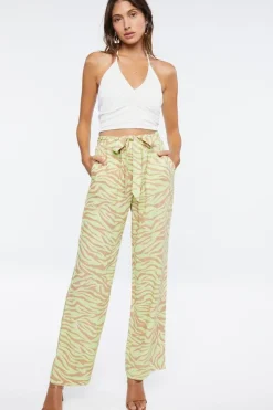 Belted Zebra Print High-Rise Pants