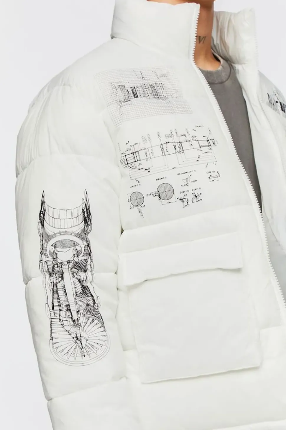 Blueprint Graphic Puffer Jacket