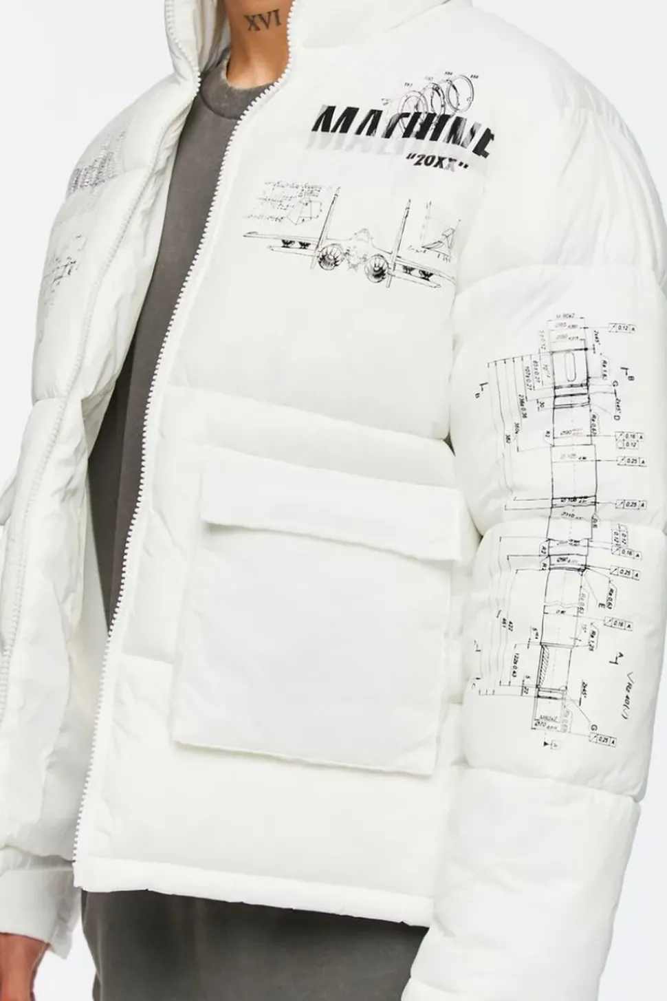 Blueprint Graphic Puffer Jacket