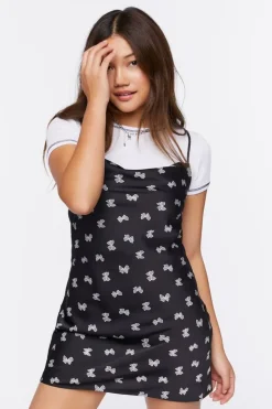 Bow Print Mini Slip Dress