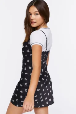 Bow Print Mini Slip Dress